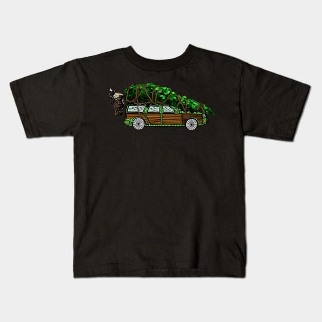 Christmas Tree Vacation Car Kids T-Shirt by Lsutton4